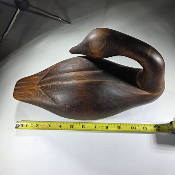 Hand-Carved Wooden Swan duck Sculpture Signed 1988 Rustic Home Decor Collectible - Picture 6 of 6